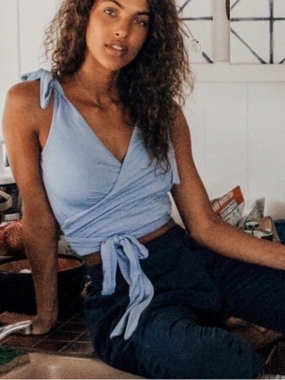 Free People Liz Robbed Wrap Tank